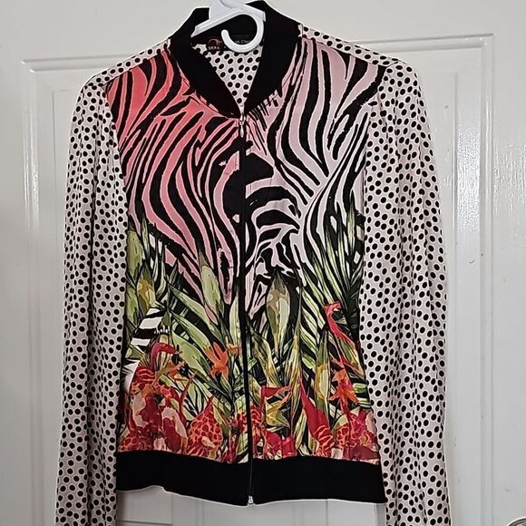 Sarah Chole for Bad Girls Silk‎ Tropical Zebra Print Bomber Jacket Size Small - Picture 7 of 11